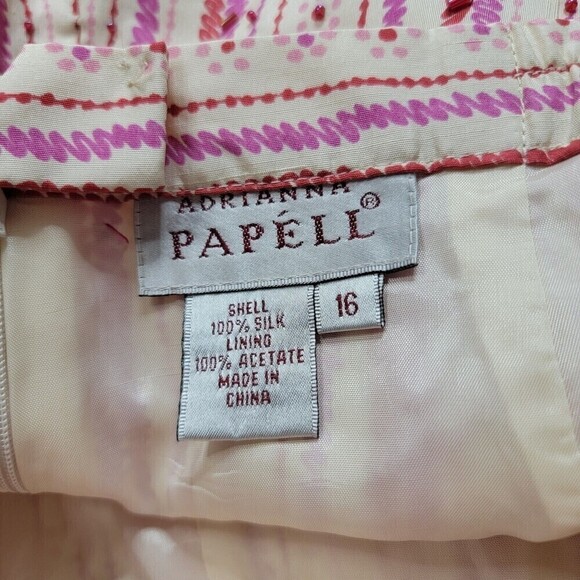 Adrianna Papell 100% Silk Shell Beaded Cream Pink Stripe Pants Size 16 - Picture 5 of 9